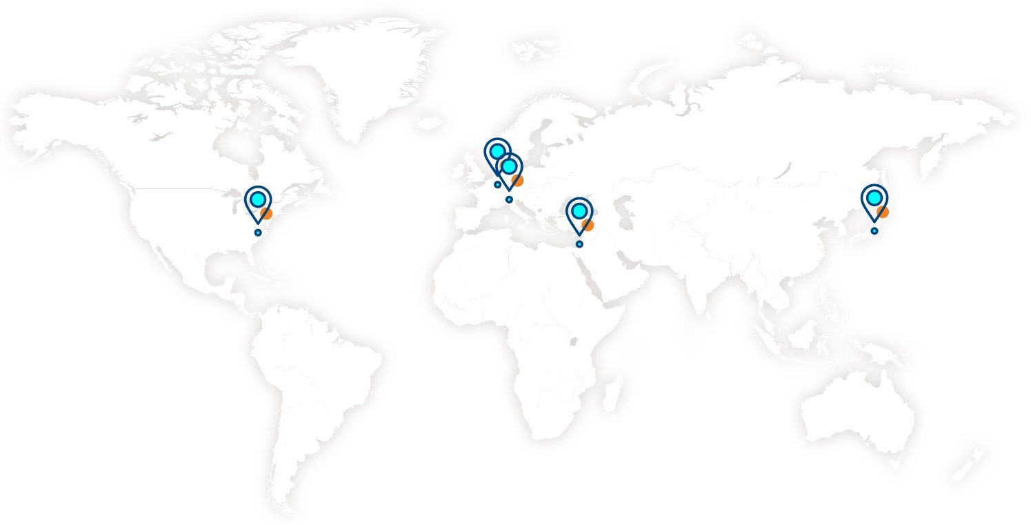 World map showing Asensus office locations